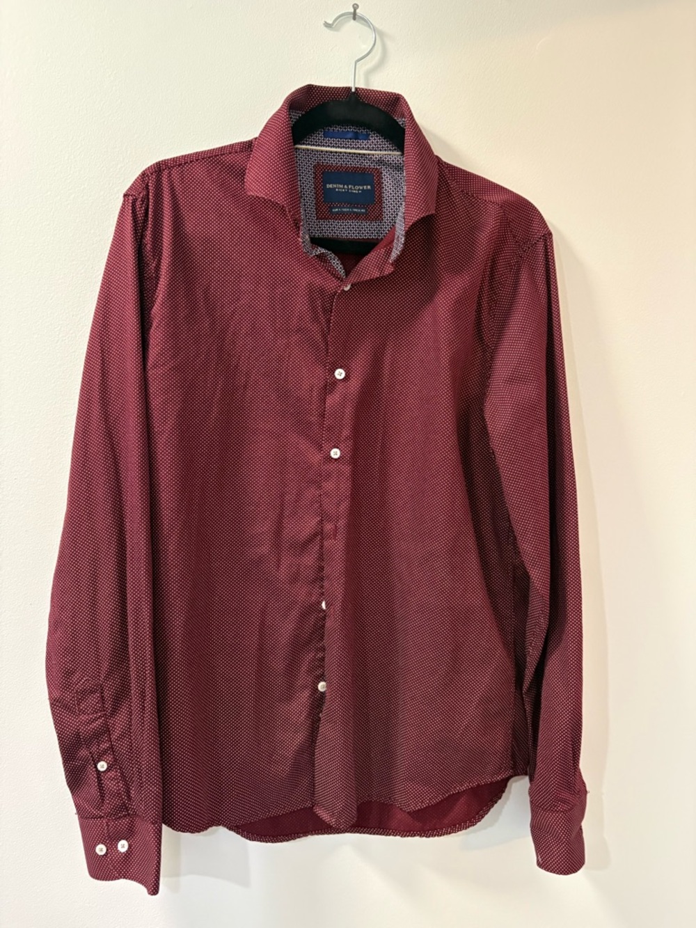 Denim & Flower Men's Burgundy Patterned Long-Sleeve Dress Shirt